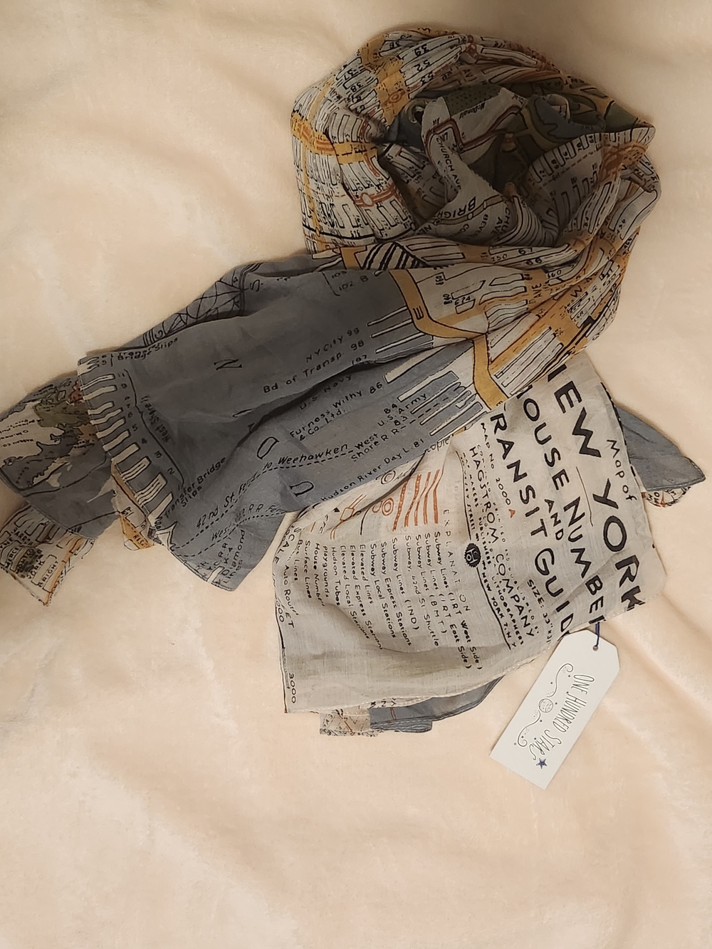 One Hundred Stars New York City Map Scarf Vintage Style Wrap - Picture 4 of 8
